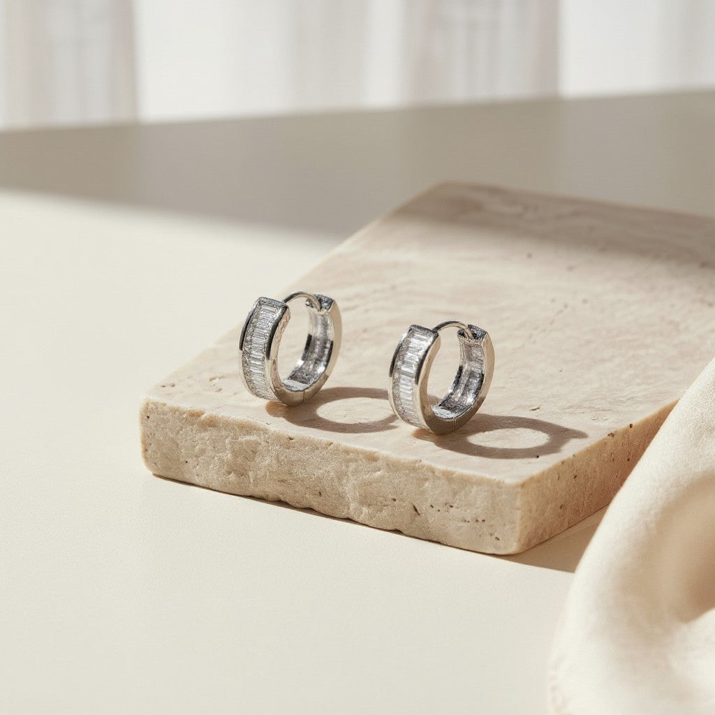 Murmure — 1.8 Ct Moissanite Huggie Earrings in Sterling Silver by Trendsi