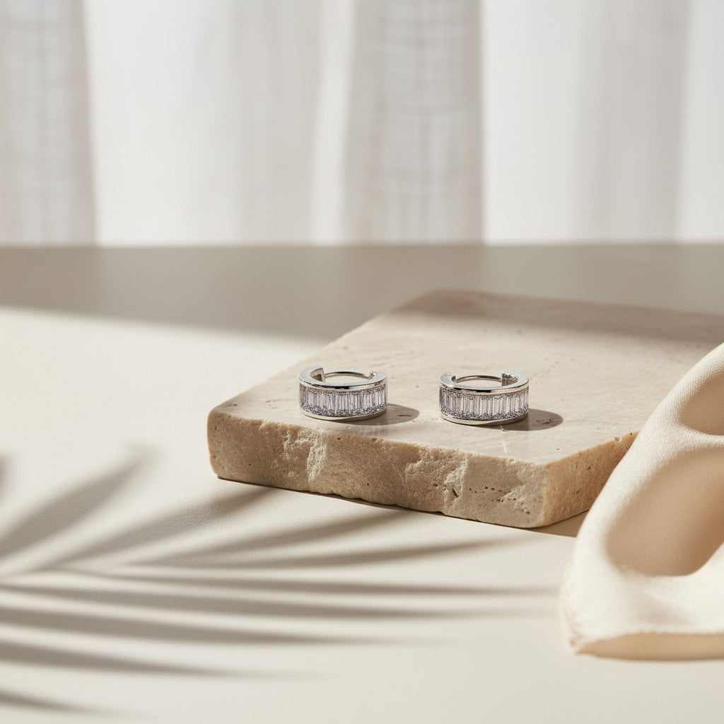 Murmure — 1.8 Ct Moissanite Huggie Earrings in Sterling Silver by Trendsi