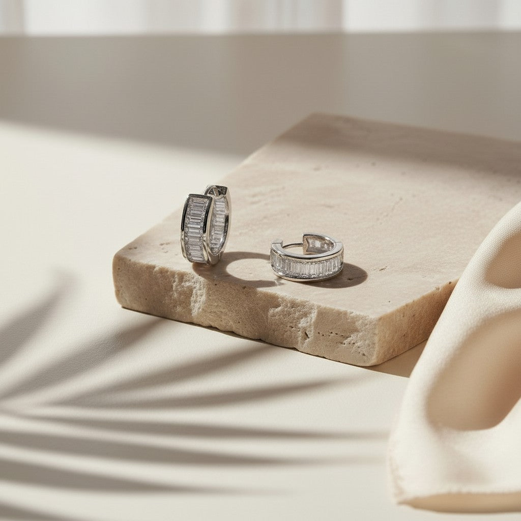 Murmure — 1.8 Ct Moissanite Huggie Earrings in Sterling Silver by Trendsi