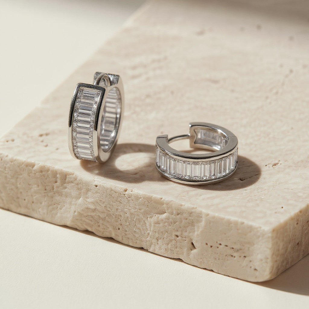 Murmure — 1.8 Ct Moissanite Huggie Earrings in Sterling Silver by Trendsi