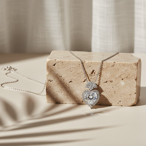 Amour — 3 Ct Moissanite Heart Pendant Necklace in Sterling Silver by Trendsi