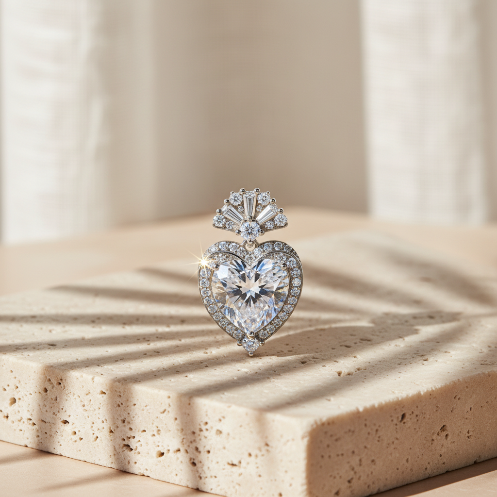 Amour — 3 Ct Moissanite Heart Pendant Necklace in Sterling Silver by Trendsi