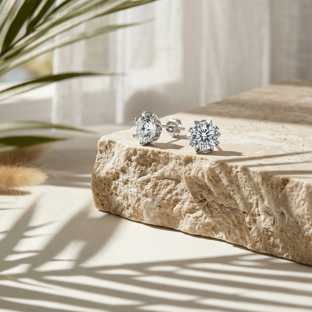Ancrage — 4 Ct Moissanite Stud Earrings in Sterling Silver by Trendsi
