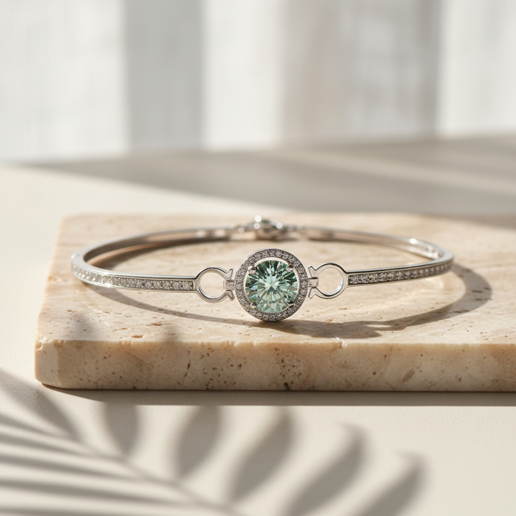 Cercle — 2 Ct Moissanite Platinum Bangle in Sterling Silver by Trendsi