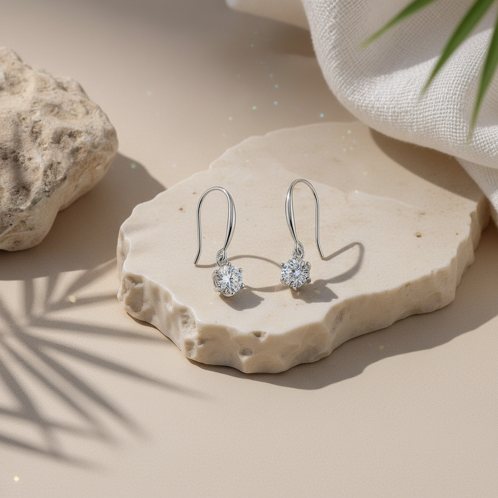 Chute — 2 Ct Moissanite 6-Prong Drop Earrings in Sterling Silver by Trendsi