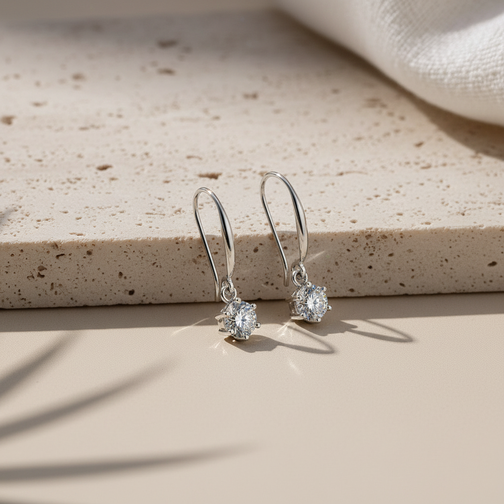 Chute — 2 Ct Moissanite 6-Prong Drop Earrings in Sterling Silver by Trendsi