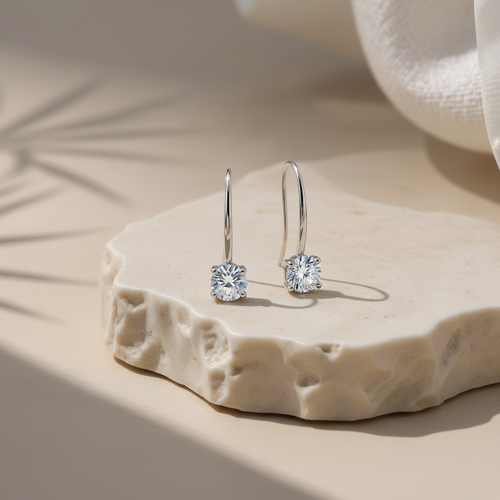 Chute — 2 Ct Moissanite 6-Prong Drop Earrings in Sterling Silver by Trendsi