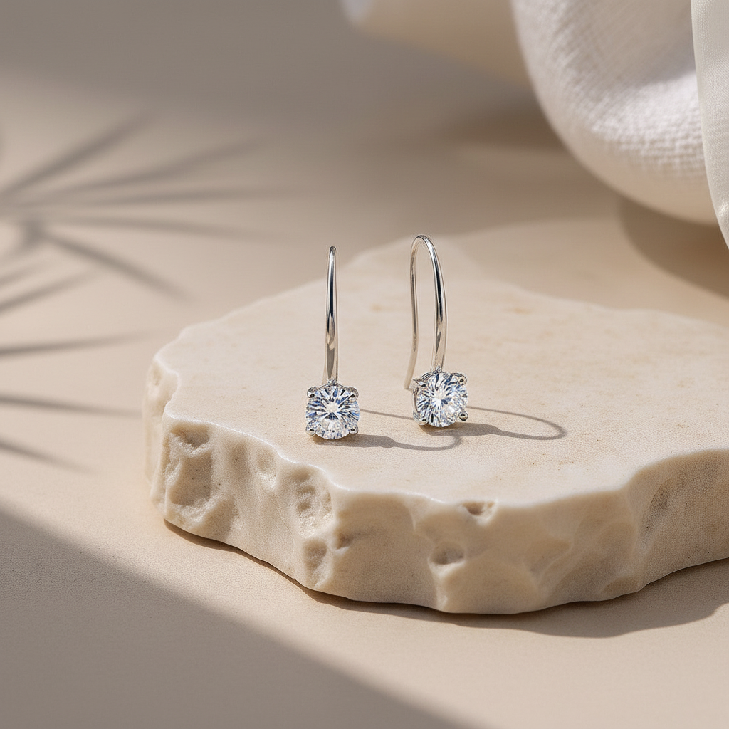 Chute — 2 Ct Moissanite 6-Prong Drop Earrings in Sterling Silver by Trendsi