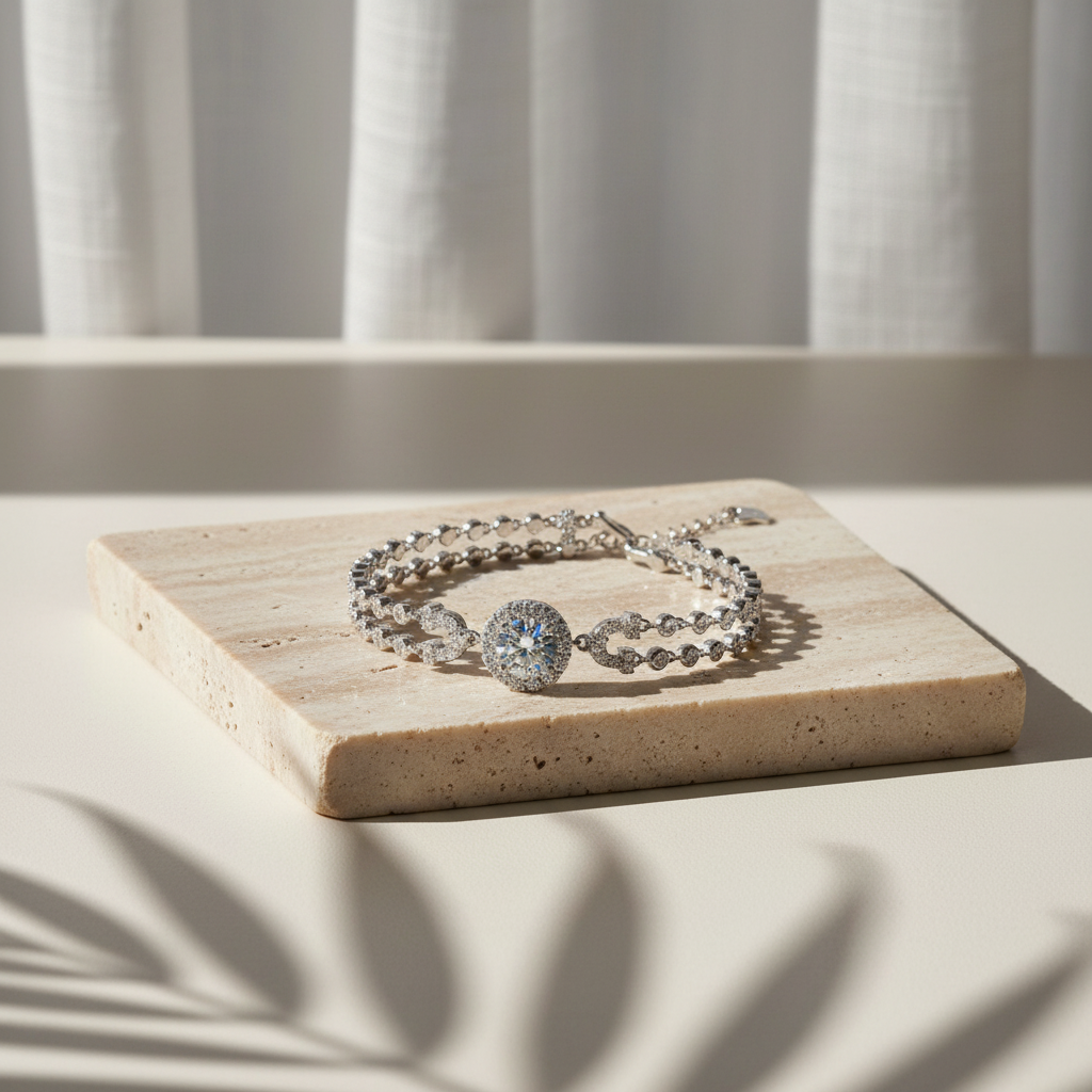 Double Fil — 2 Ct Moissanite Double-Layer Bracelet in Sterling Silver by Trendsi