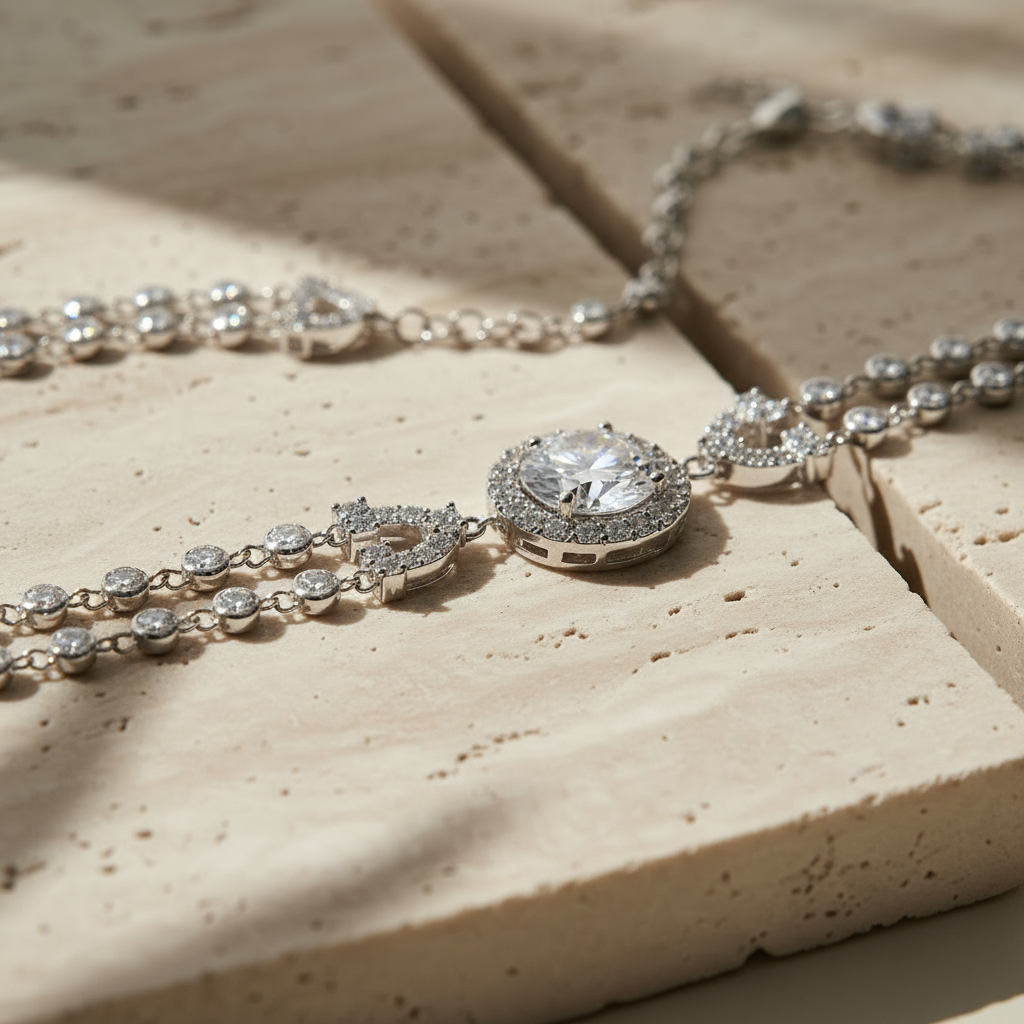 Double Fil — 2 Ct Moissanite Double-Layer Bracelet in Sterling Silver by Trendsi