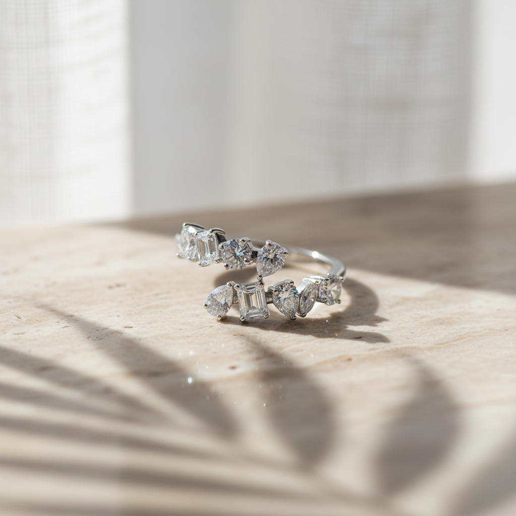 Entrelac — 2.6 Ct Moissanite Bypass Ring in Sterling Silver by Trendsi