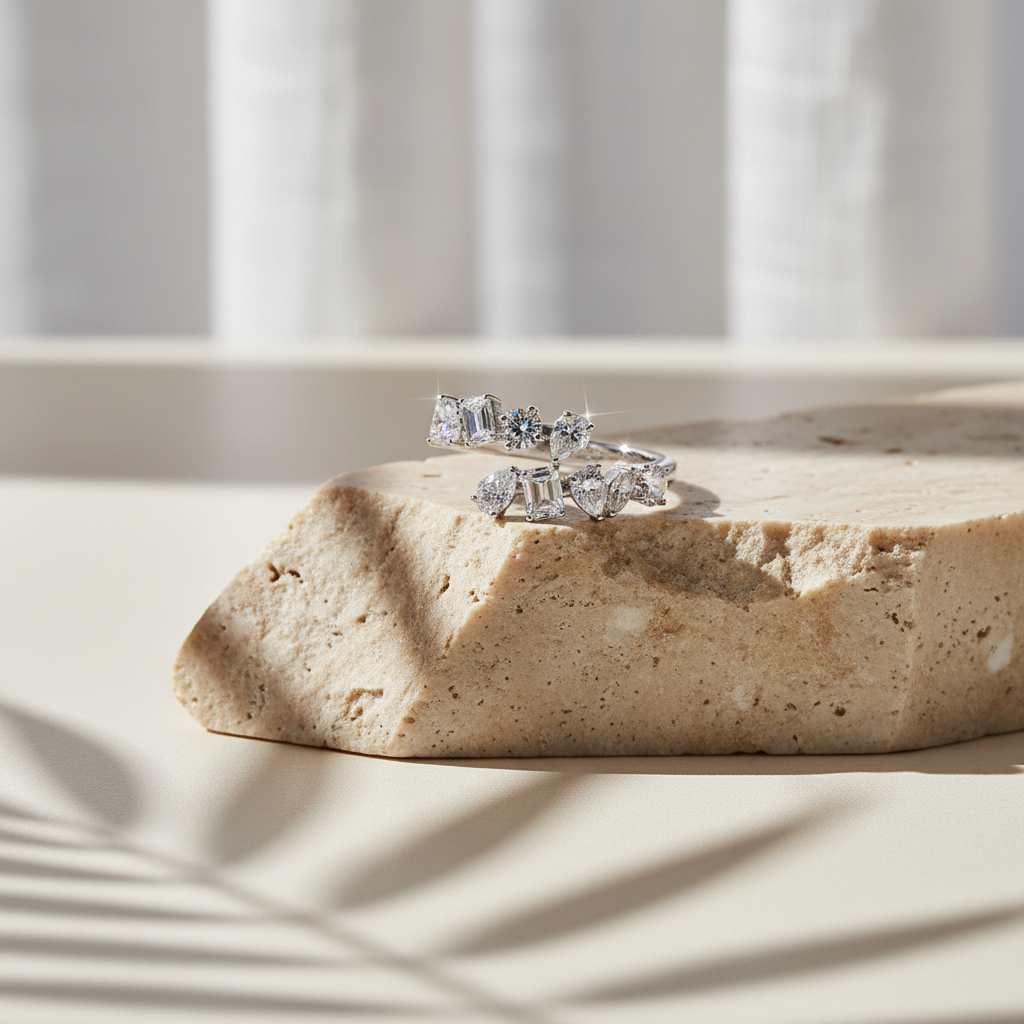 Entrelac — 2.6 Ct Moissanite Bypass Ring in Sterling Silver by Trendsi