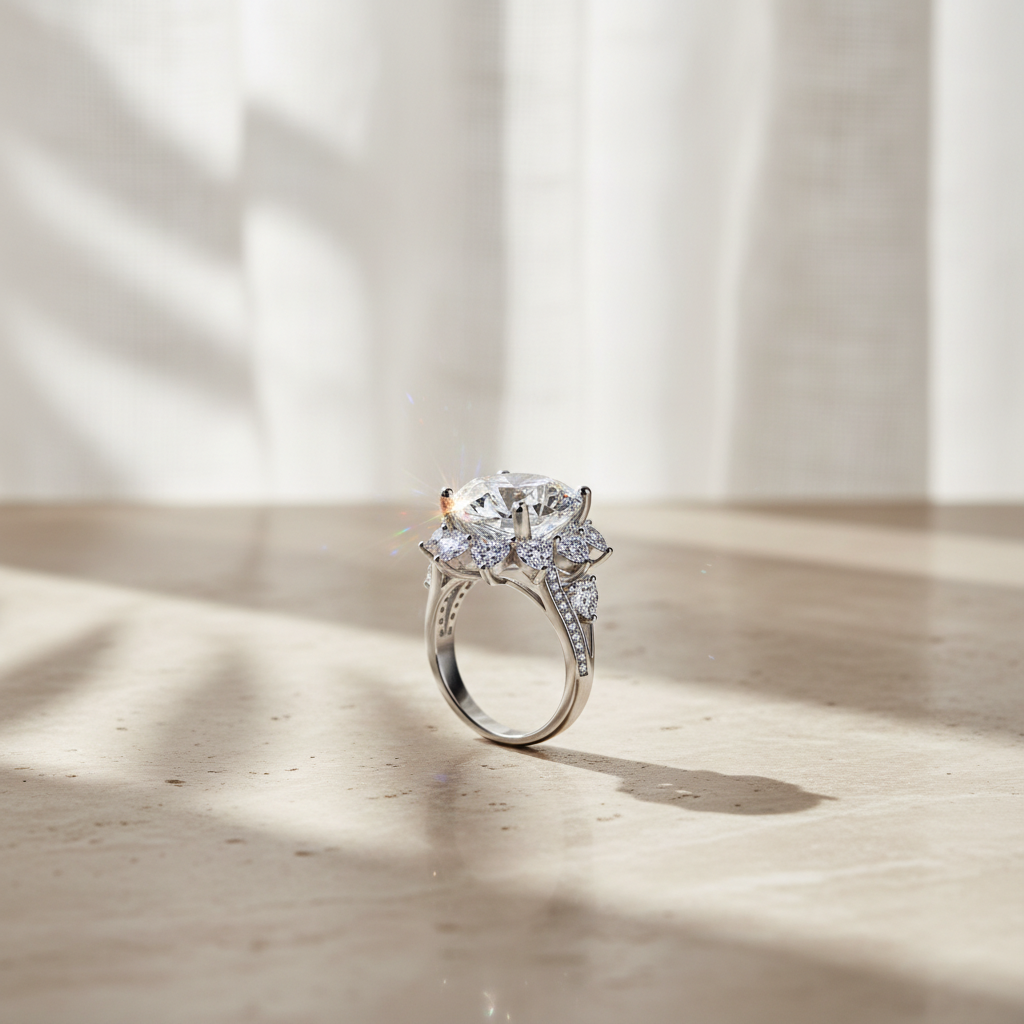 Fleur — 10 Ct Moissanite Flower Ring in Sterling Silver by Trendsi