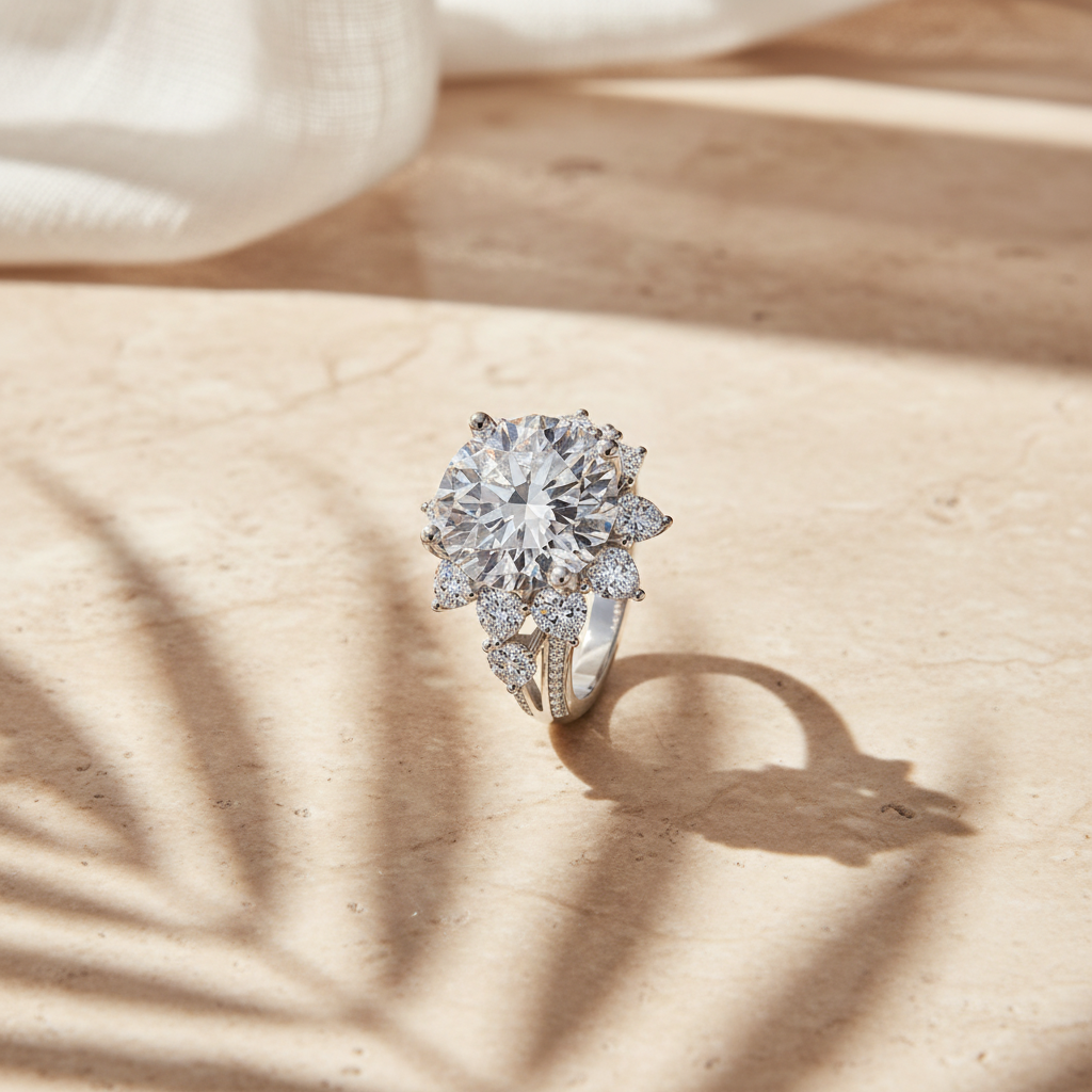 Fleur — 10 Ct Moissanite Flower Ring in Sterling Silver by Trendsi