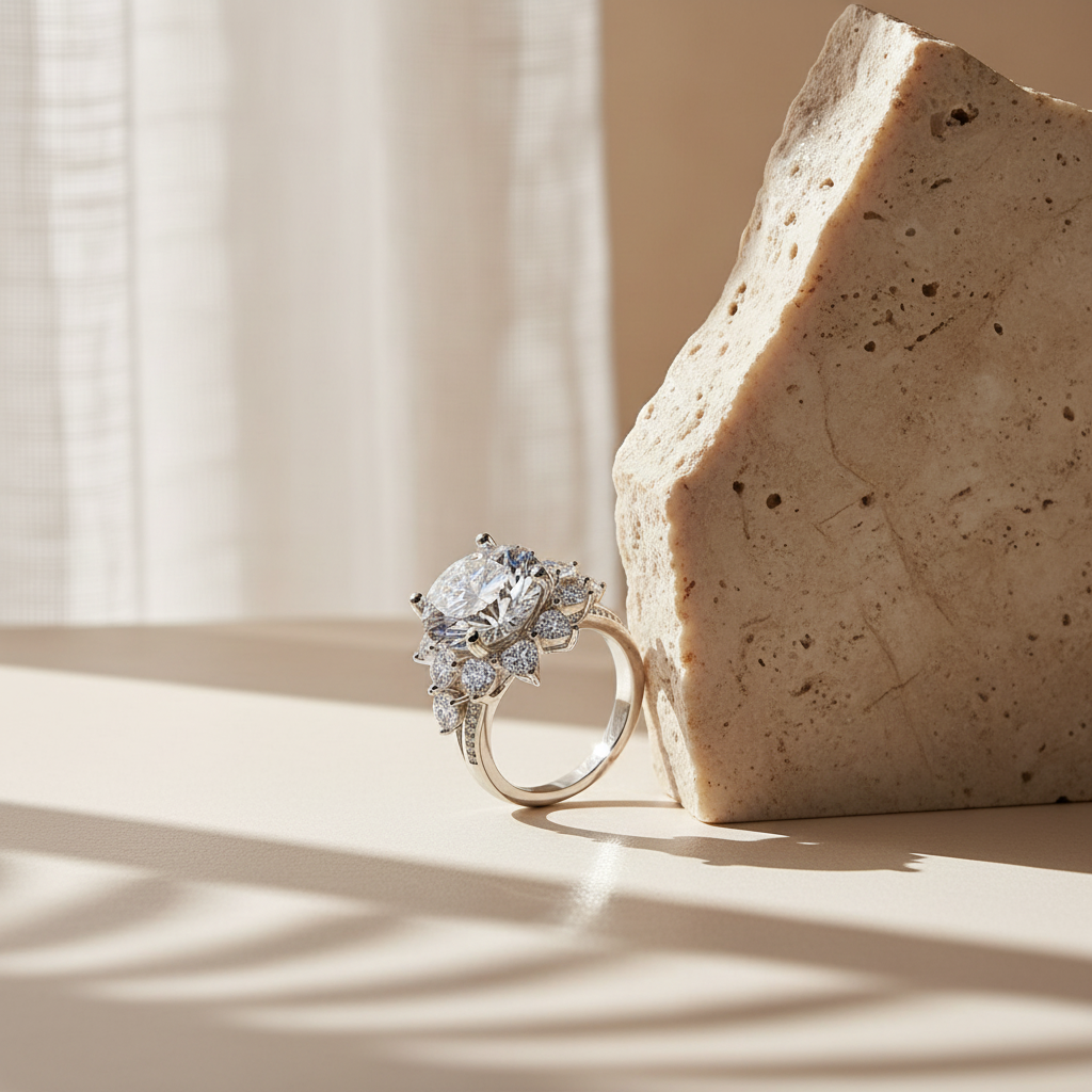 Fleur — 10 Ct Moissanite Flower Ring in Sterling Silver by Trendsi