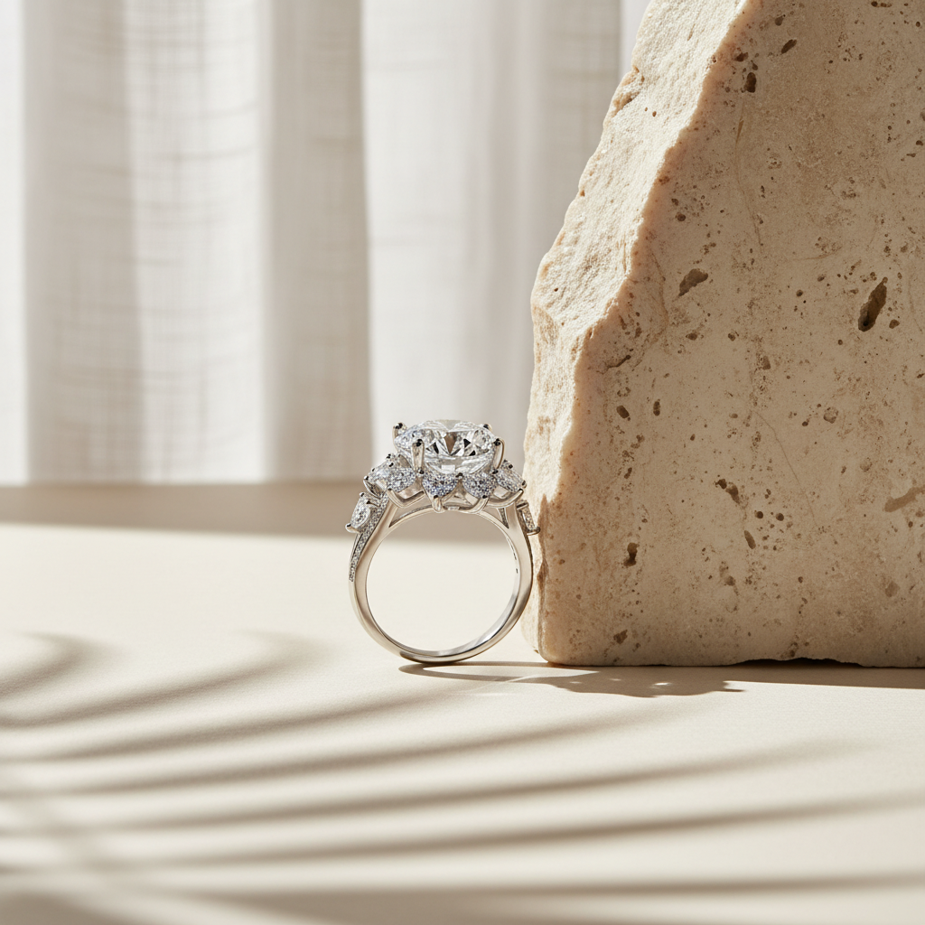 Fleur — 10 Ct Moissanite Flower Ring in Sterling Silver by Trendsi