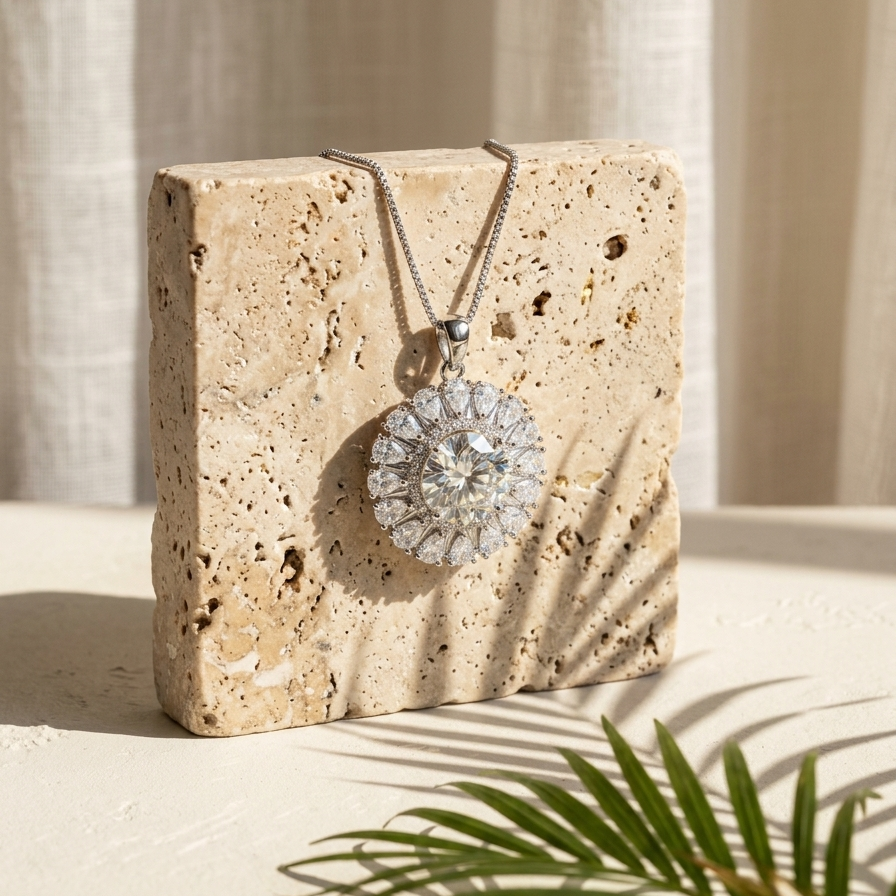 Étoile — 5 Ct Moissanite Platinum Necklace in Sterling Silver by Trendsi