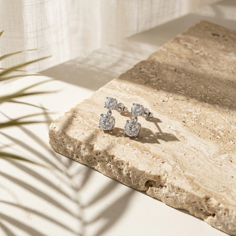 Lueur — 10 Ct Moissanite Stud Earrings in Sterling Silver by Trendsi