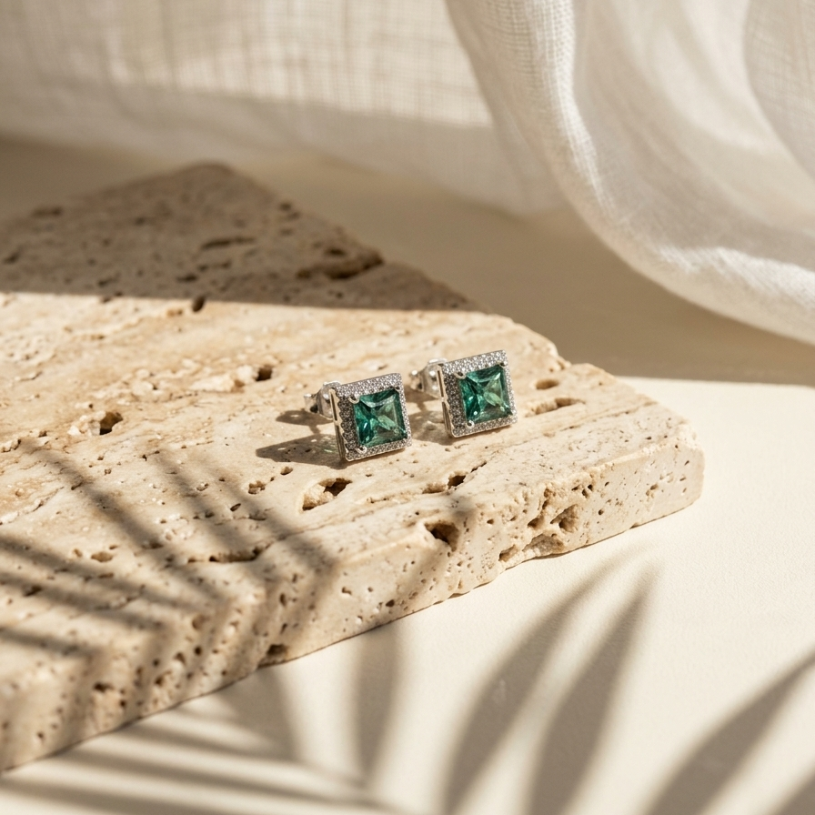 Carré — 2 Ct Moissanite Square Stud Earrings in Sterling Silver by Trendsi