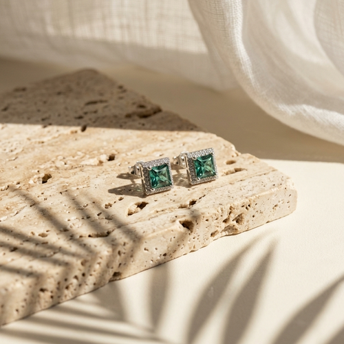 Carré — 2 Ct Moissanite Square Stud Earrings in Sterling Silver by Trendsi