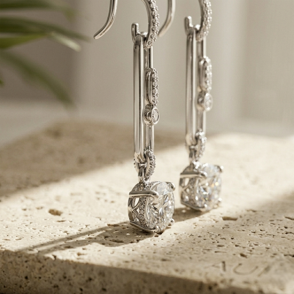Solitaire — 2 Ct Moissanite Drop Earrings in Sterling Silver by Trendsi