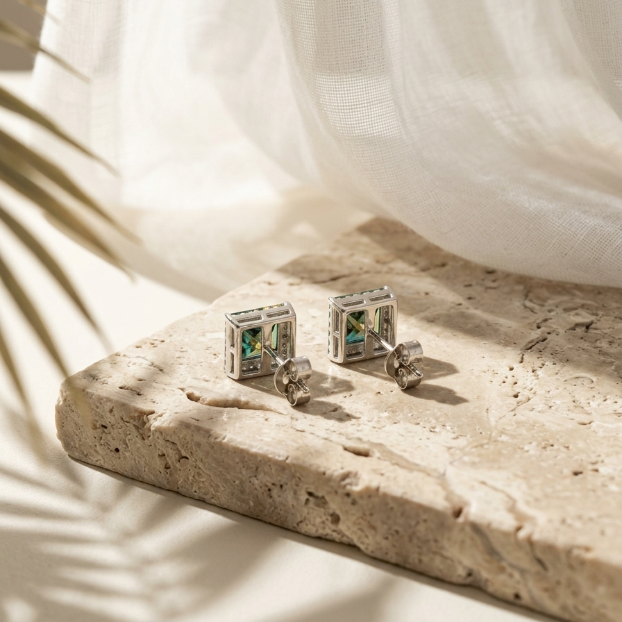Carré — 2 Ct Moissanite Square Stud Earrings in Sterling Silver by Trendsi