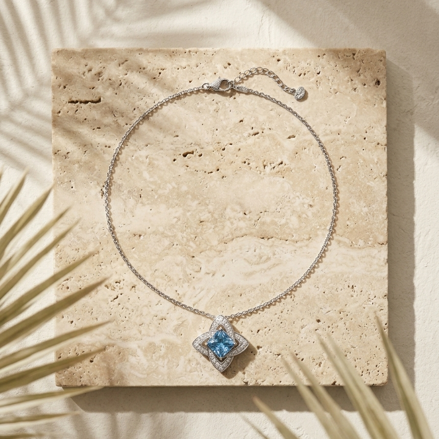 Jardin — 1 Ct Moissanite Floral Pendant Necklace in Sterling Silver by Trendsi