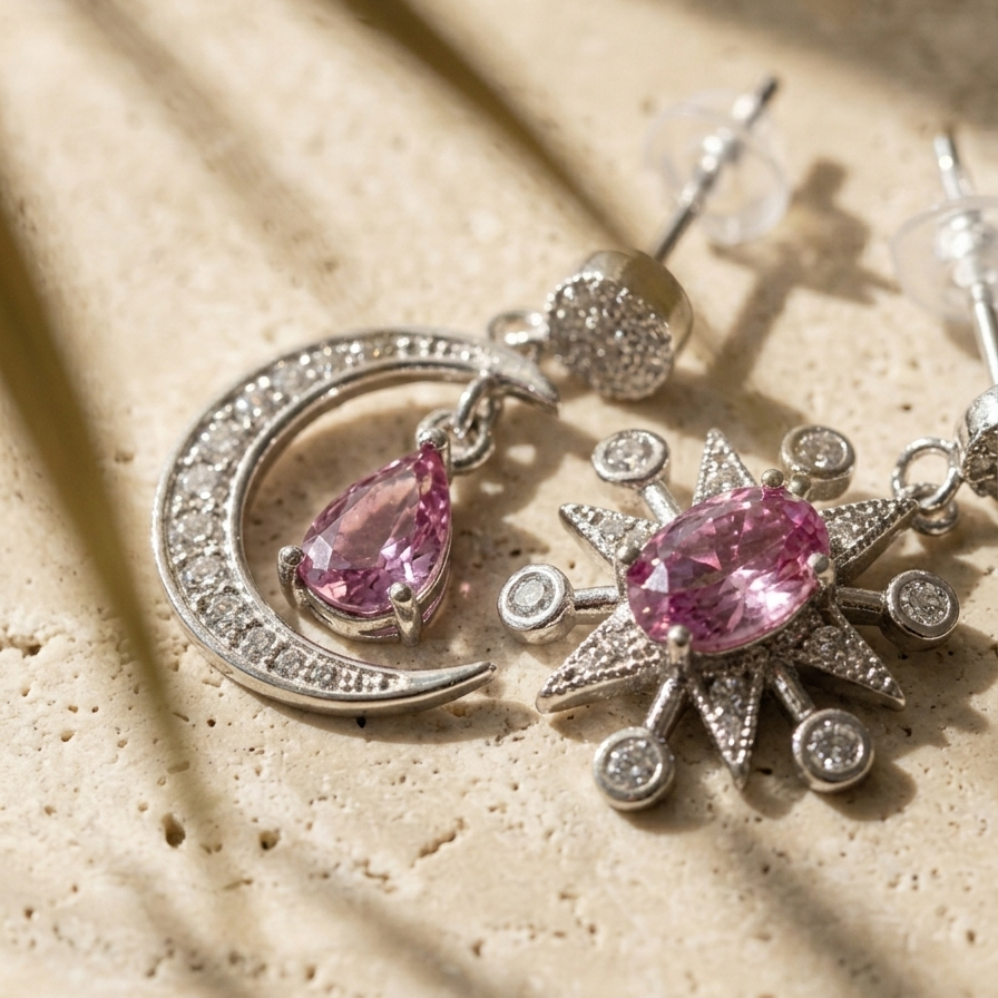 Lune & Étoile — 1 Ct Moissanite Moon & Star Earrings in Sterling Silver by Trendsi