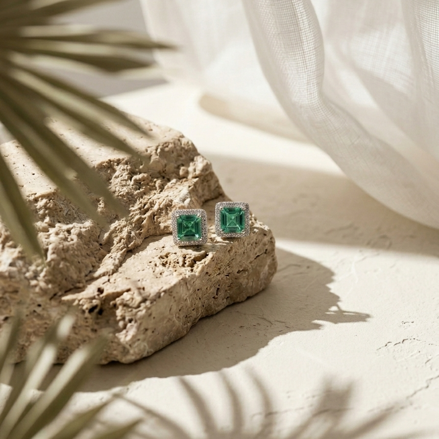 Carré — 2 Ct Moissanite Square Stud Earrings in Sterling Silver by Trendsi