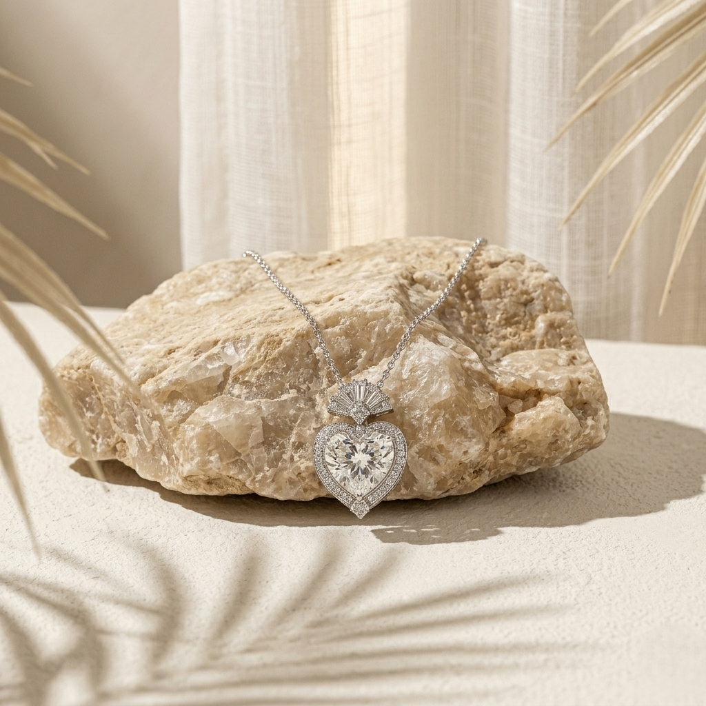 Amour — 3 Ct Moissanite Heart Pendant Necklace in Sterling Silver by Trendsi