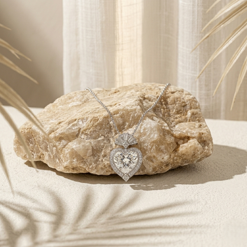 Amour — 3 Ct Moissanite Heart Pendant Necklace in Sterling Silver by Trendsi