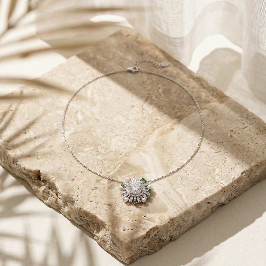 Nuage — 2 Ct Moissanite Platinum Necklace in Sterling Silver by Trendsi