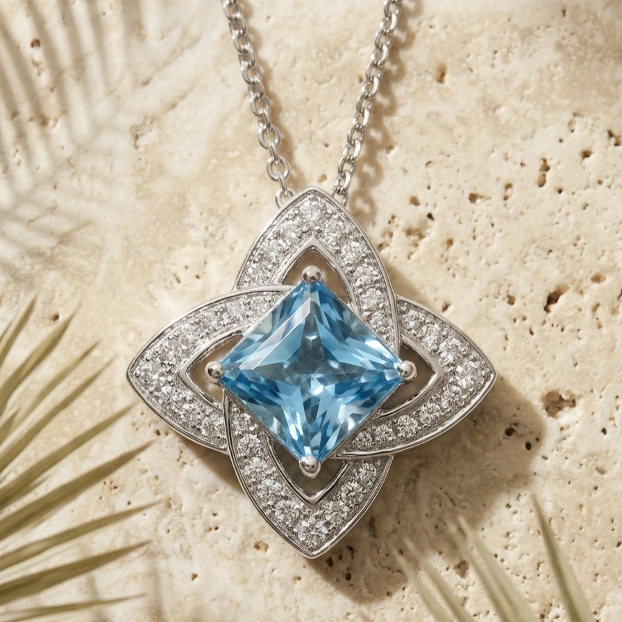 Jardin — 1 Ct Moissanite Floral Pendant Necklace in Sterling Silver by Trendsi