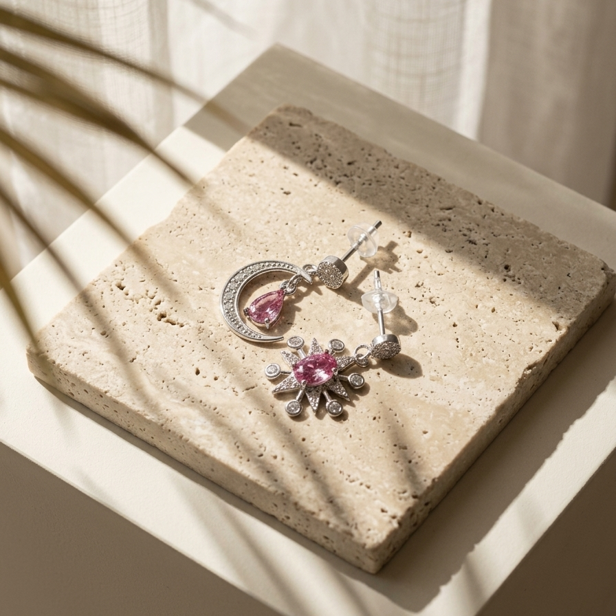 Lune & Étoile — 1 Ct Moissanite Moon & Star Earrings in Sterling Silver by Trendsi