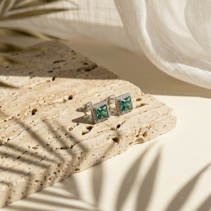 Carré — 2 Ct Moissanite Square Stud Earrings in Sterling Silver by Trendsi