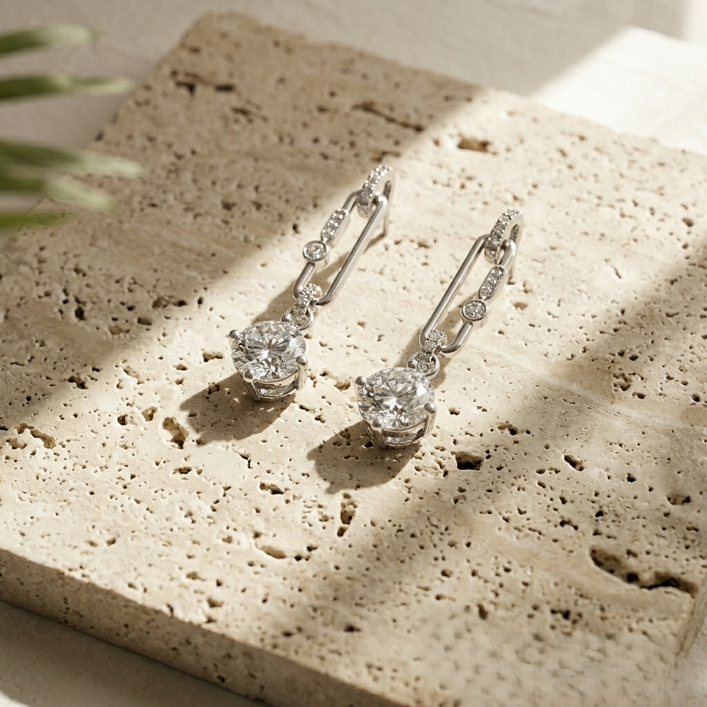 Solitaire — 2 Ct Moissanite Drop Earrings in Sterling Silver by Trendsi