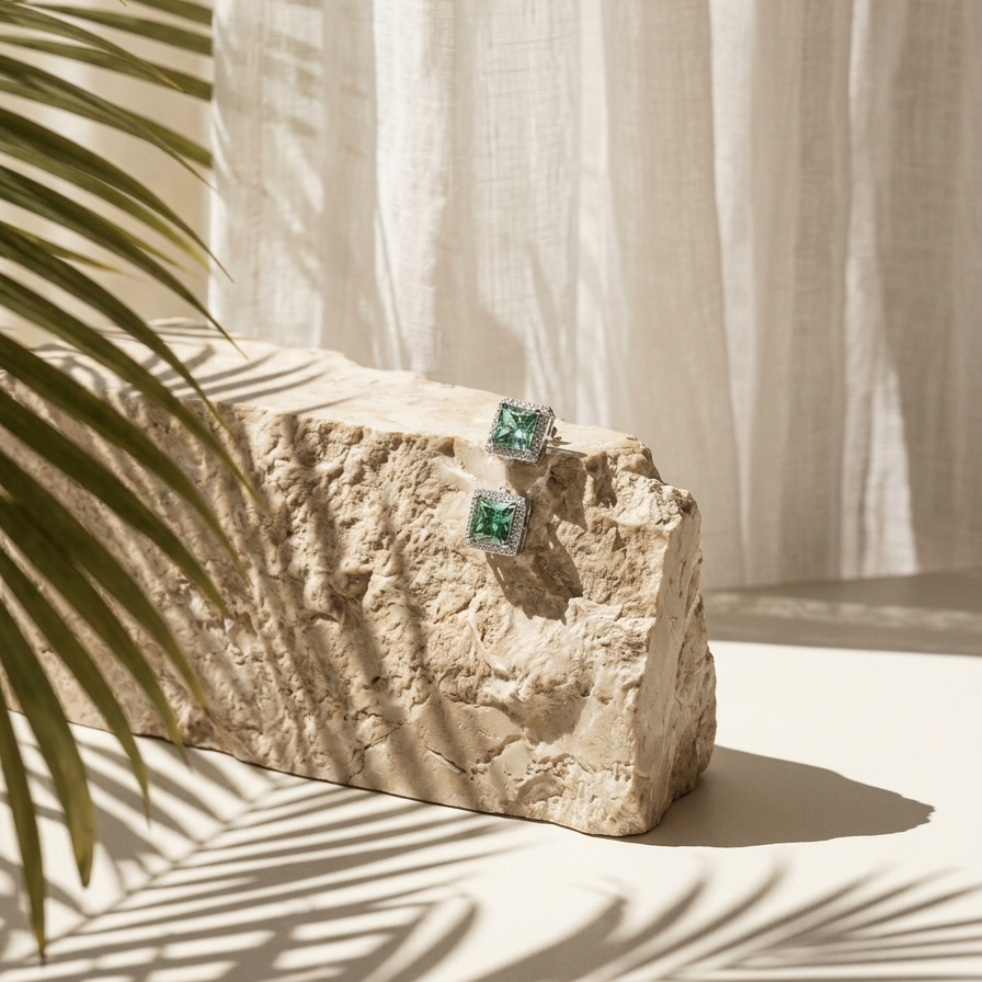 Carré — 2 Ct Moissanite Square Stud Earrings in Sterling Silver by Trendsi