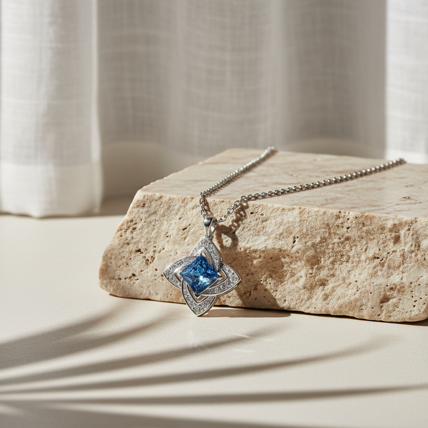 Jardin — 1 Ct Moissanite Floral Pendant Necklace in Sterling Silver by Trendsi