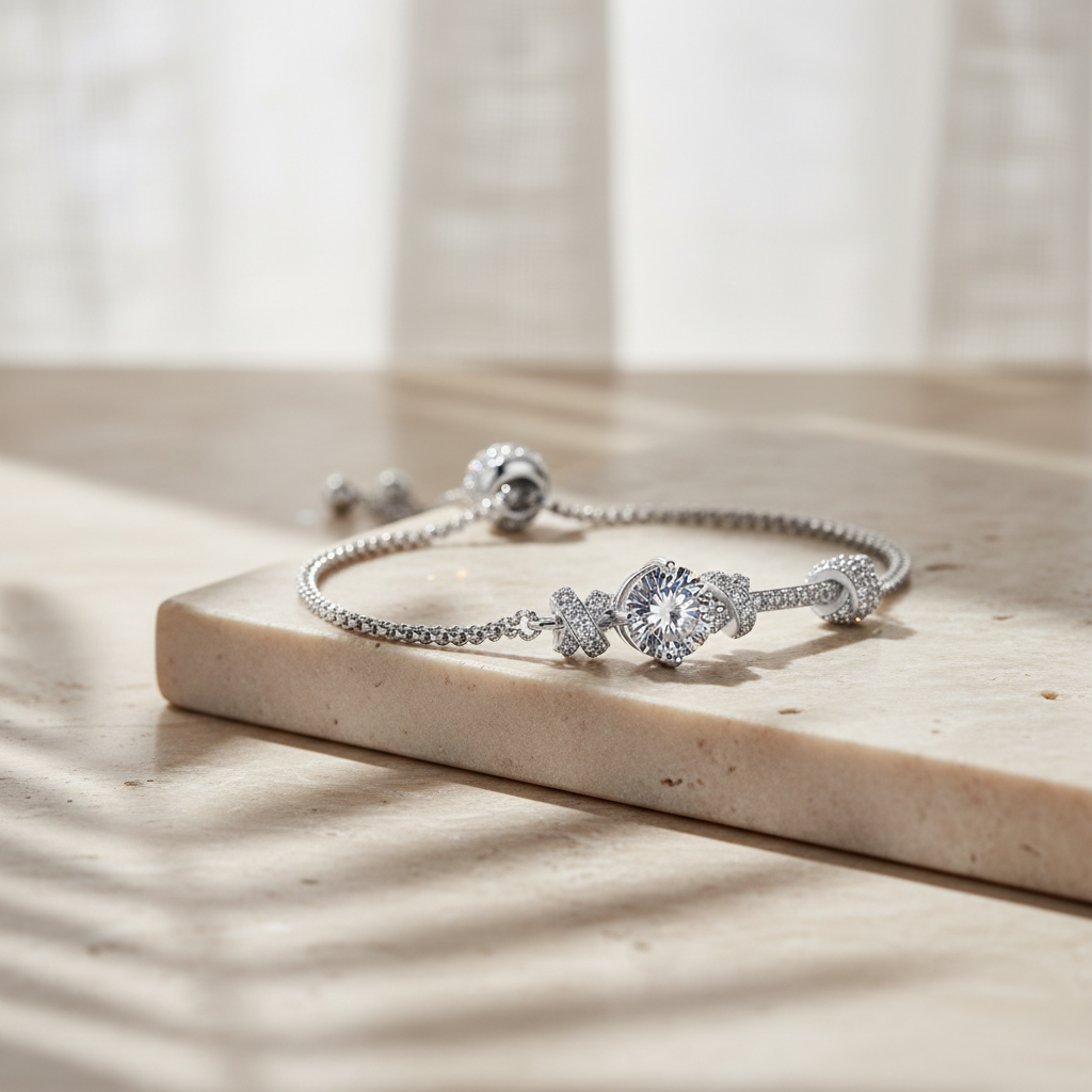 Lien — 2 Ct Moissanite Rhodium Bracelet in Sterling Silver by Trendsi