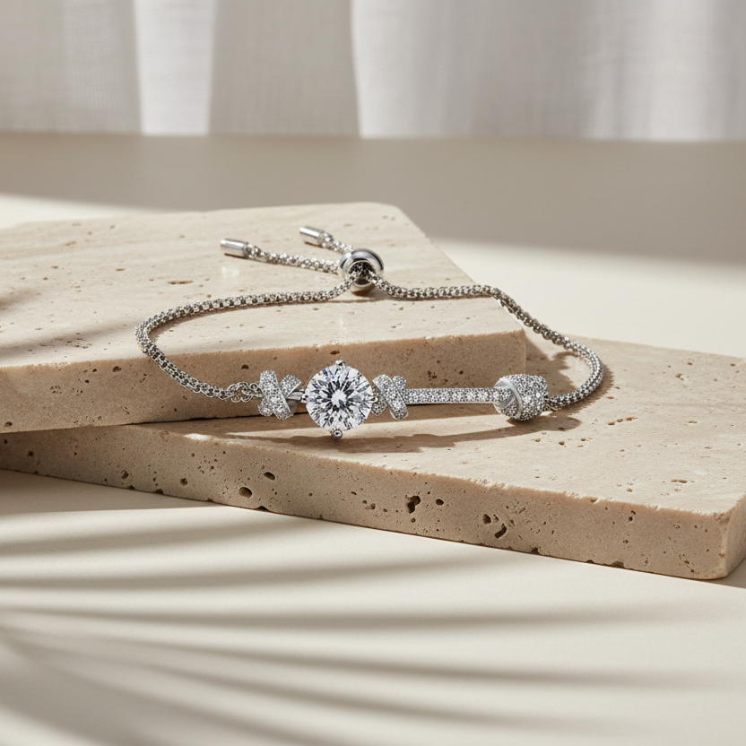 Lien — 2 Ct Moissanite Rhodium Bracelet in Sterling Silver by Trendsi