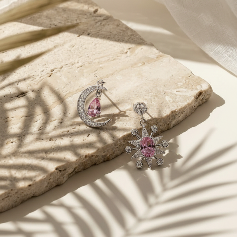 Lune & Étoile — 1 Ct Moissanite Moon & Star Earrings in Sterling Silver by Trendsi