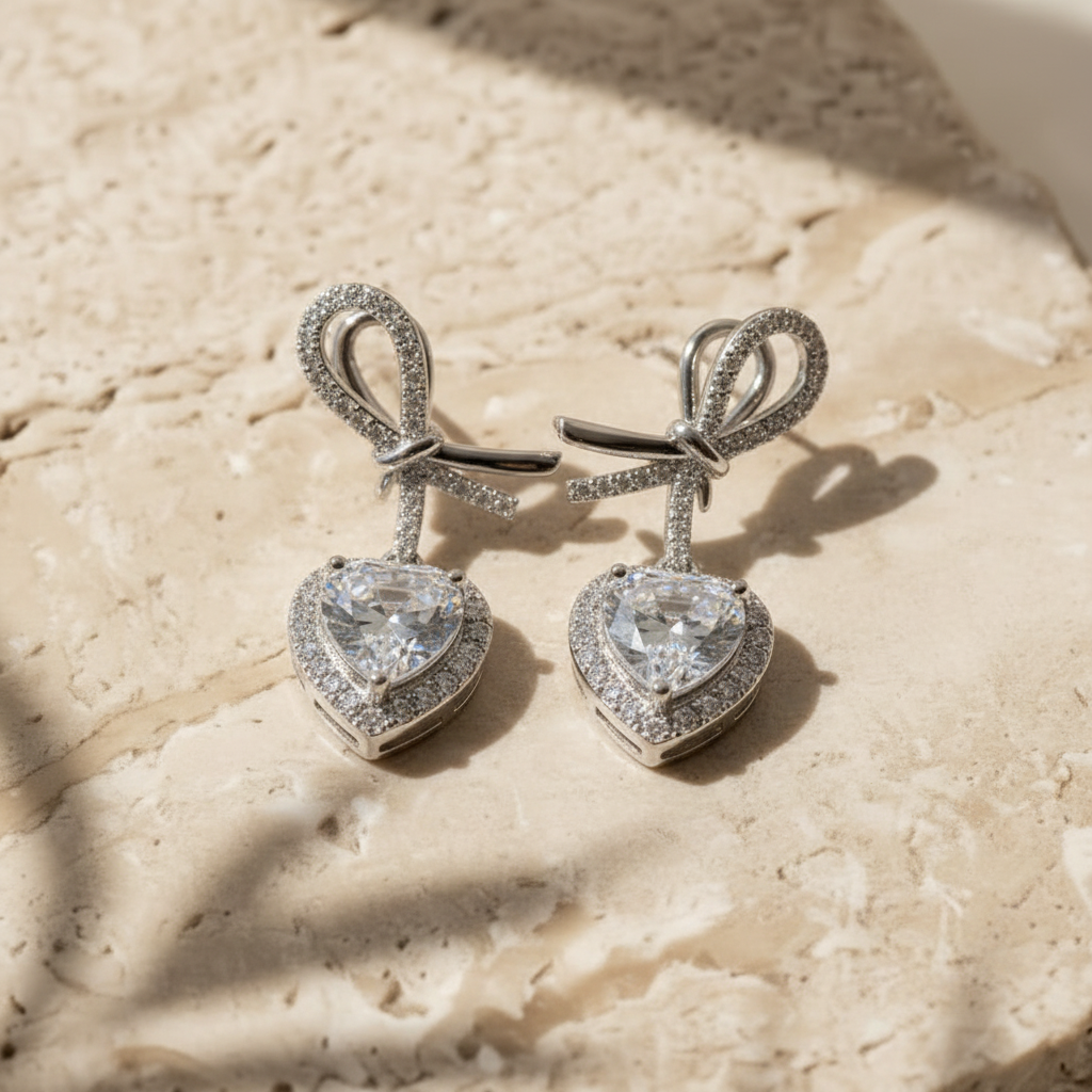 Cœur — 2 Ct Moissanite Heart Earrings in Sterling Silver by Trendsi