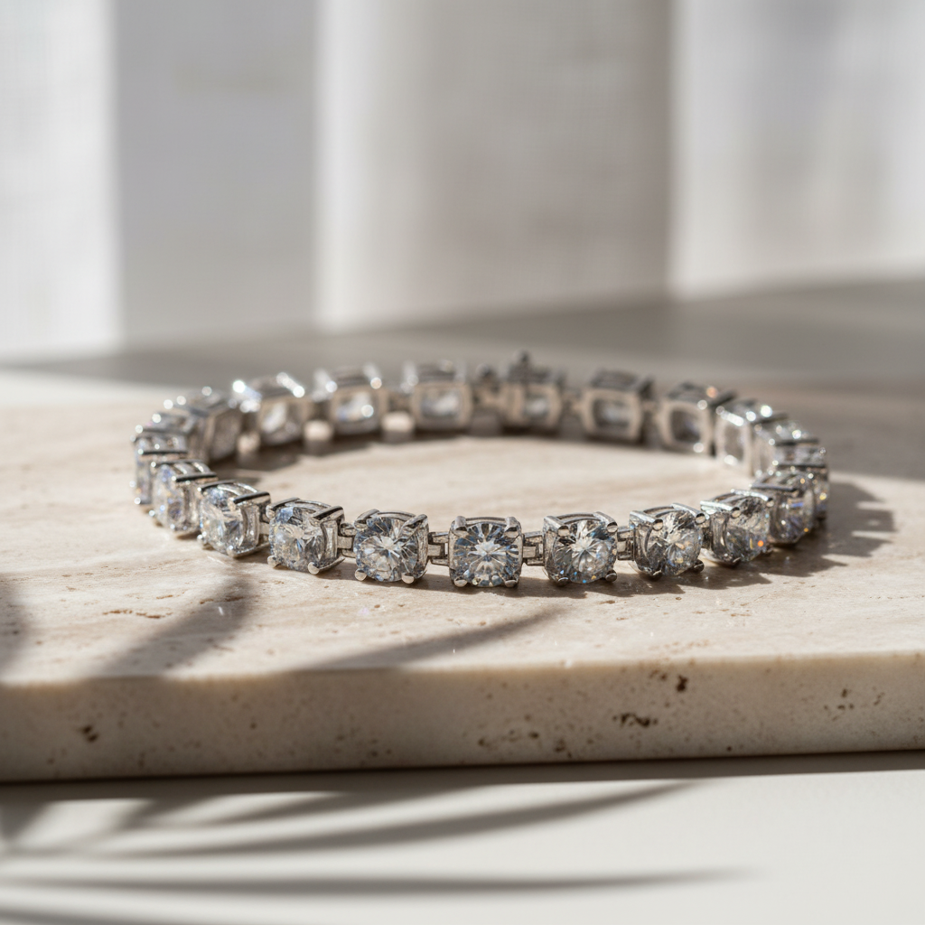 Opulence — 10 Ct Moissanite Platinum Bracelet in Sterling Silver by Trendsi