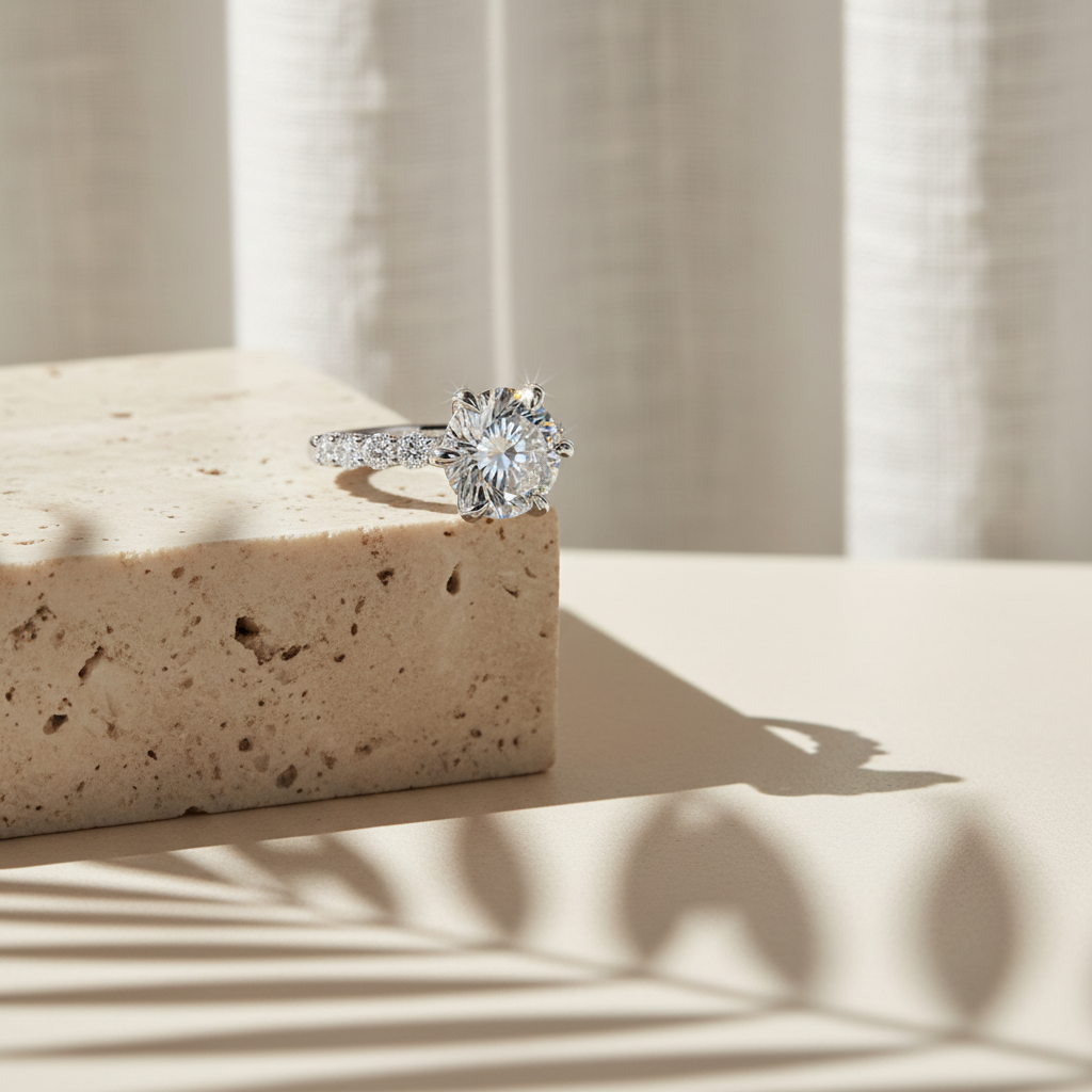 Rive — 5 Ct Moissanite Side Stone Ring in Sterling Silver by Trendsi