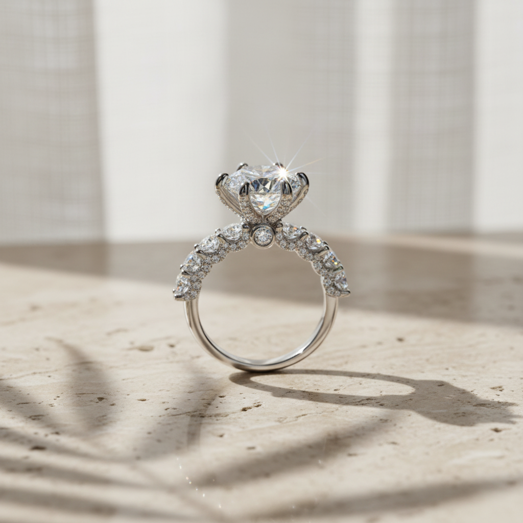 Rive — 5 Ct Moissanite Side Stone Ring in Sterling Silver by Trendsi