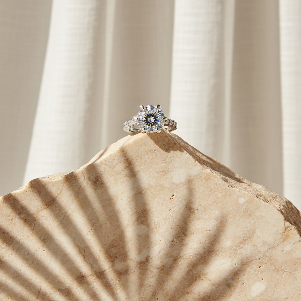 Rive — 5 Ct Moissanite Side Stone Ring in Sterling Silver by Trendsi