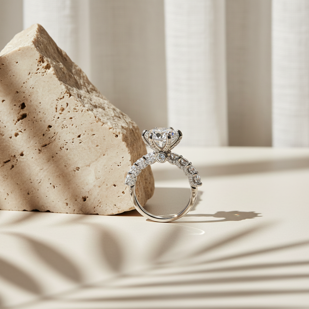 Rive — 5 Ct Moissanite Side Stone Ring in Sterling Silver by Trendsi