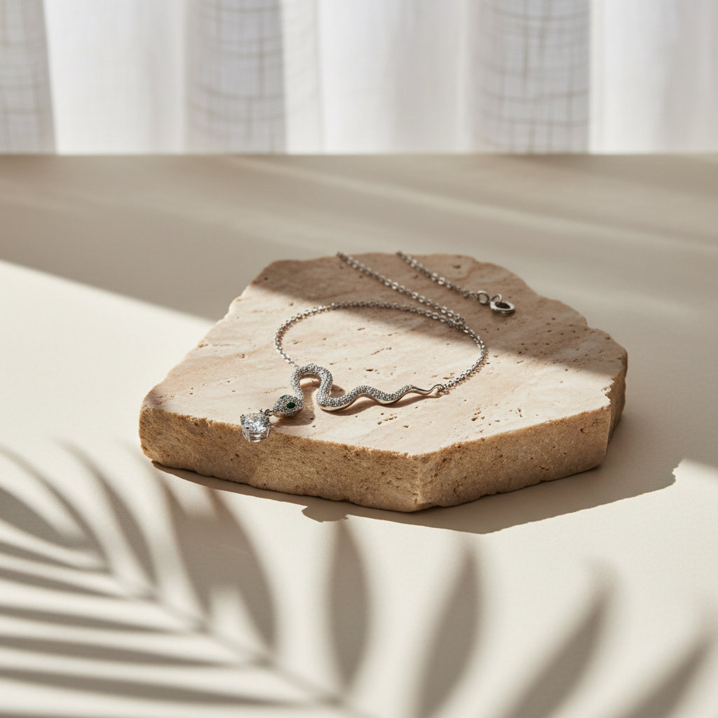Serpent — 0.5 Ct Moissanite Snake Pendant Necklace in Sterling Silver by Trendsi