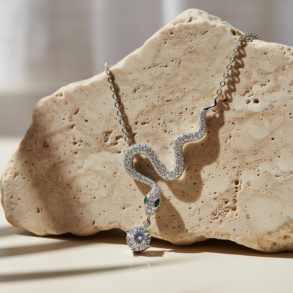 Serpent — 0.5 Ct Moissanite Snake Pendant Necklace in Sterling Silver by Trendsi